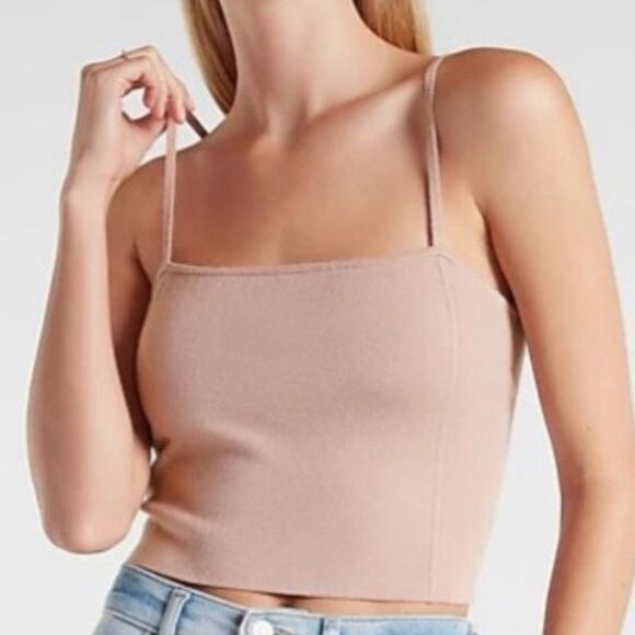 Express Square Neck Knit Sweater Cami Burgundy Pink Spaghetti Strap Tops S - Picture 9 of 9